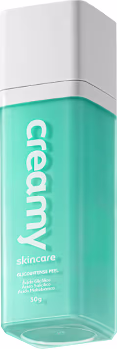 A imagem mostra um frasco retangular transparente de creme antiacne cor verde e tampa branca.