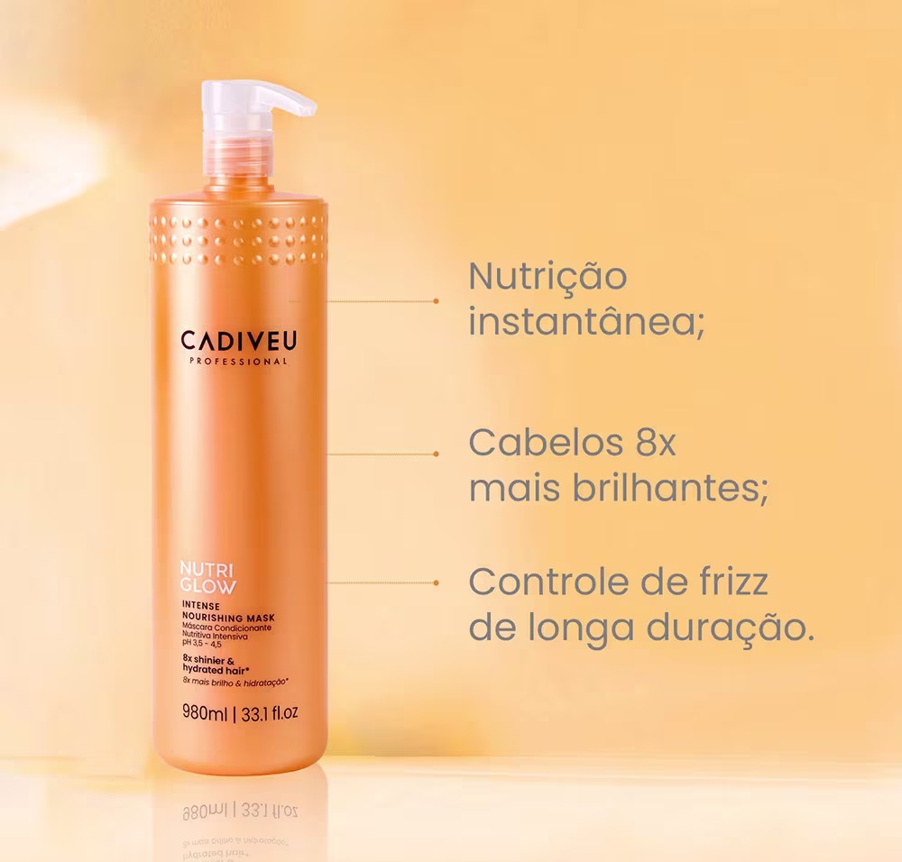 Máscara, nutrição instantânea, cabelos 8x mais brilhantes, controle de frizz de longa duração.