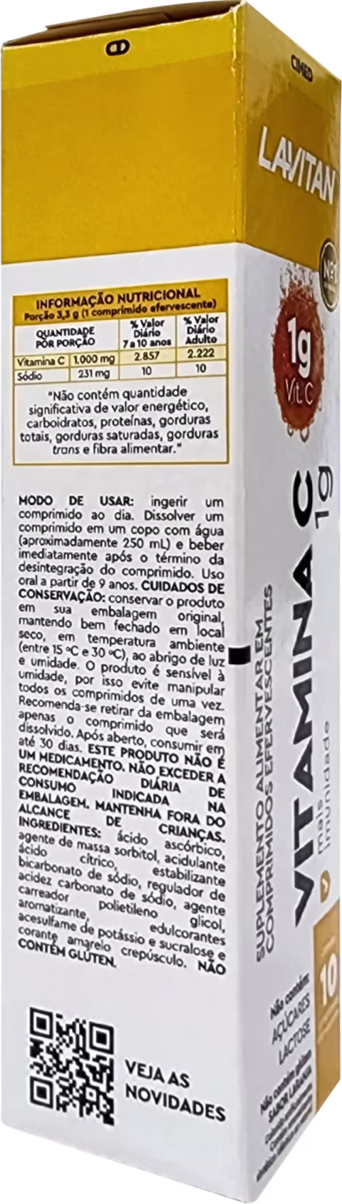 Verso da embalagem com tabela nutricional e informações sobre o produto