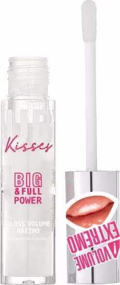 A imagem mostra um frasco de gloss labial aberto com a tampa ao lado.