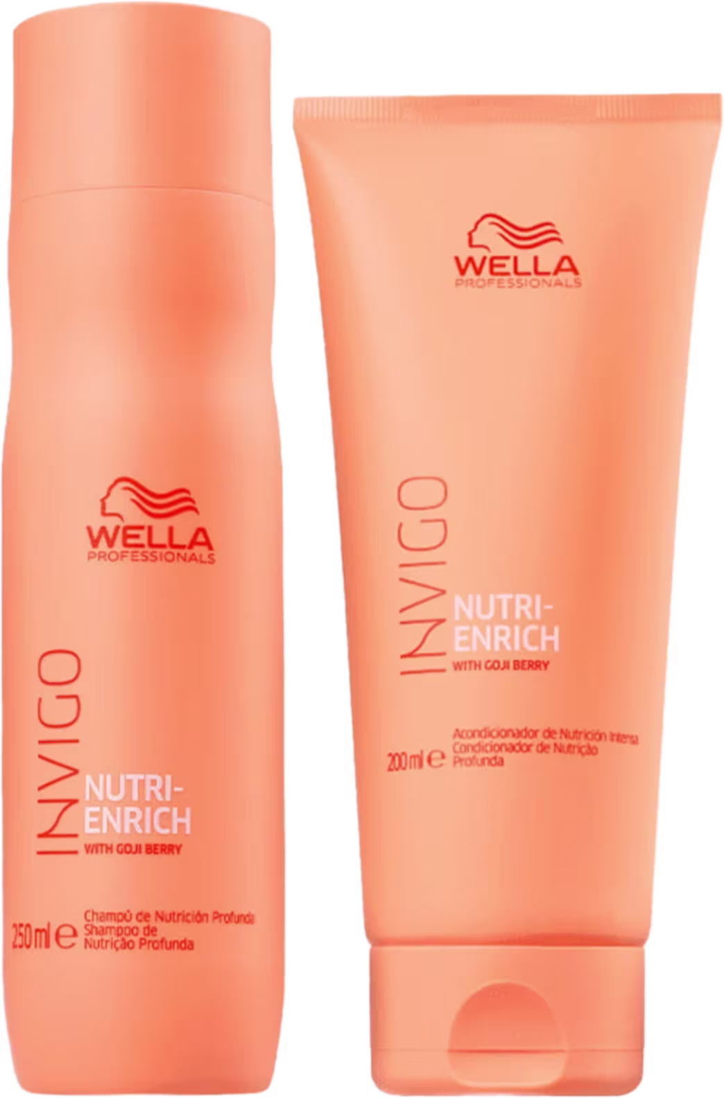 Kit com shampoo e condicionador na linha Invigo Nutri-Enrich da marca Wella Professionals.