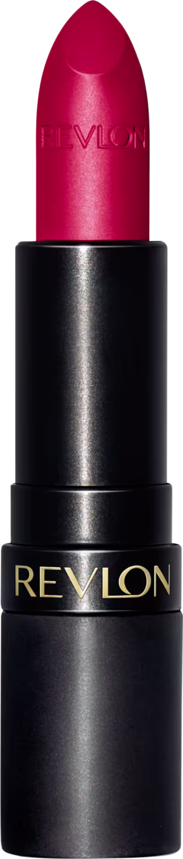 Batom em bala com embalagem toda preta e "Revlon" escrito em dourado.