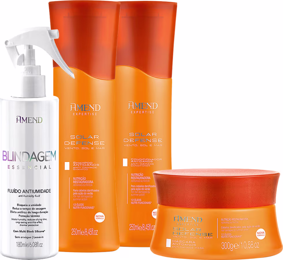 Kit Amend Cosméticos Expertise Solar Defense Shampoo Condicionador Máscara e Fluído Antiumidade
