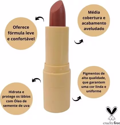 Batom em Bastão Ruby Rose Glass Velvety BG01, 3,5g.