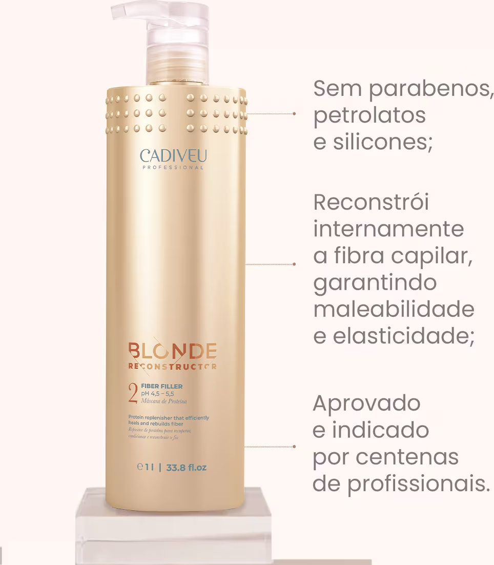 Máscara de Proteína Fiber Filler, reconstrói internamente a fibra capilar, garantindo maleabilidade e elasticidade. Recomendado por profissionais, sem parabenos, petrolatos e silicones.