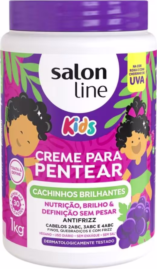 Creme para Pentear Salon Line Kids Cachinhos Brilhantes Uva. Volumetria de 1kg.