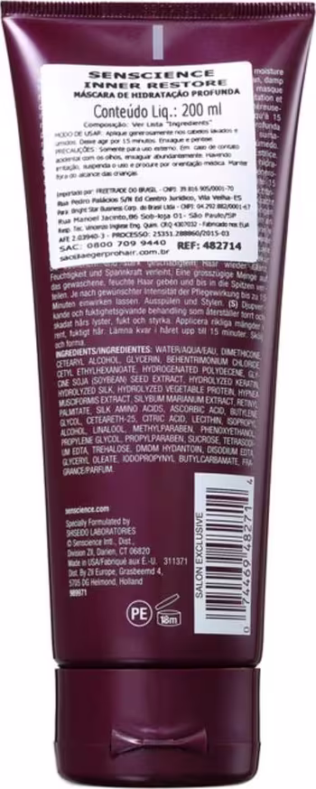 A imagem mostra o verso do tubo da máscara capilar, mostrando informações mais detalhadas sobre o produto.