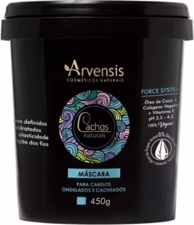 Máscara Capilar Cachos Naturais Ondulados e Cacheados de Arvensis. Volumetria 450g