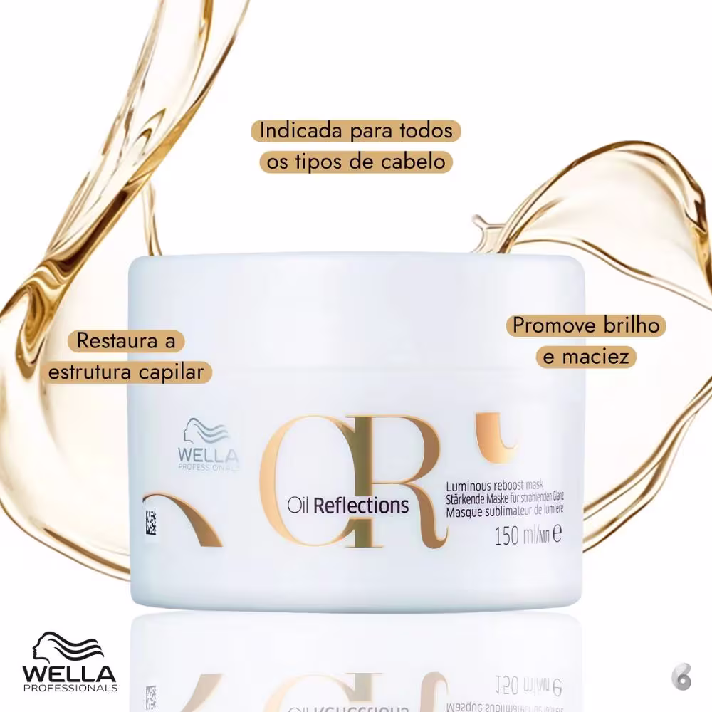 Máscara Oil Reflections da marca Wella Professionals, indicada para todos os tipos de cabelo.