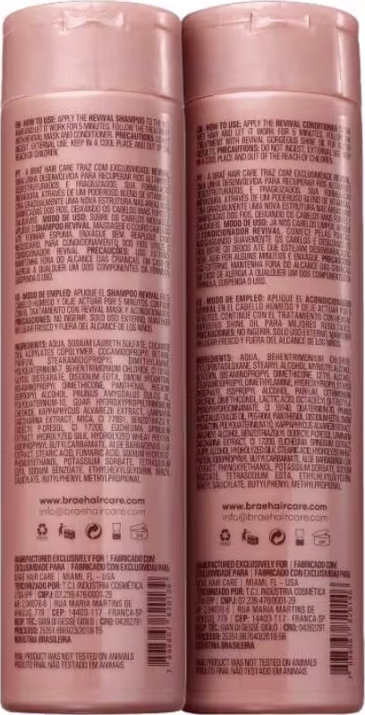 Verso dos produtos com informações sobre modo de uso e composição.