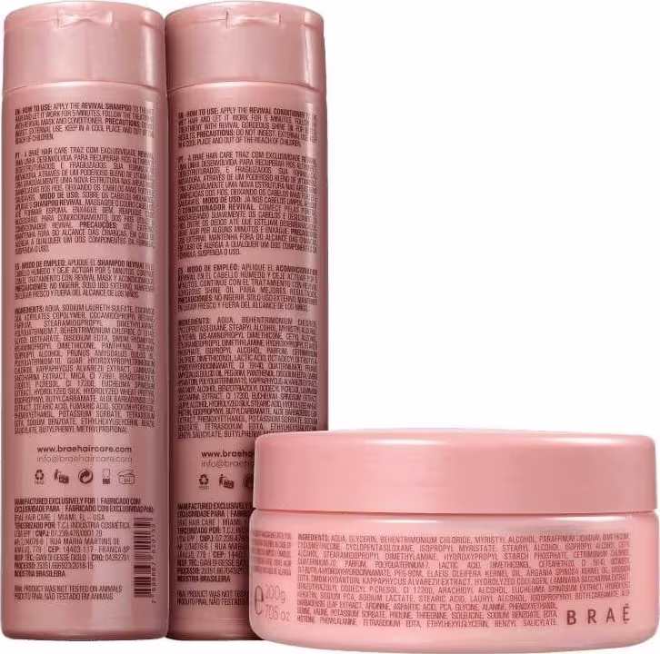 Verso dos produtos com informações sobre modo de uso e composição.