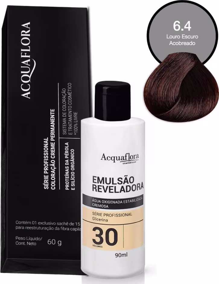 Coloração Acquaflora 6.4 60g + Água Oxigenada 30 Volumes 90ml