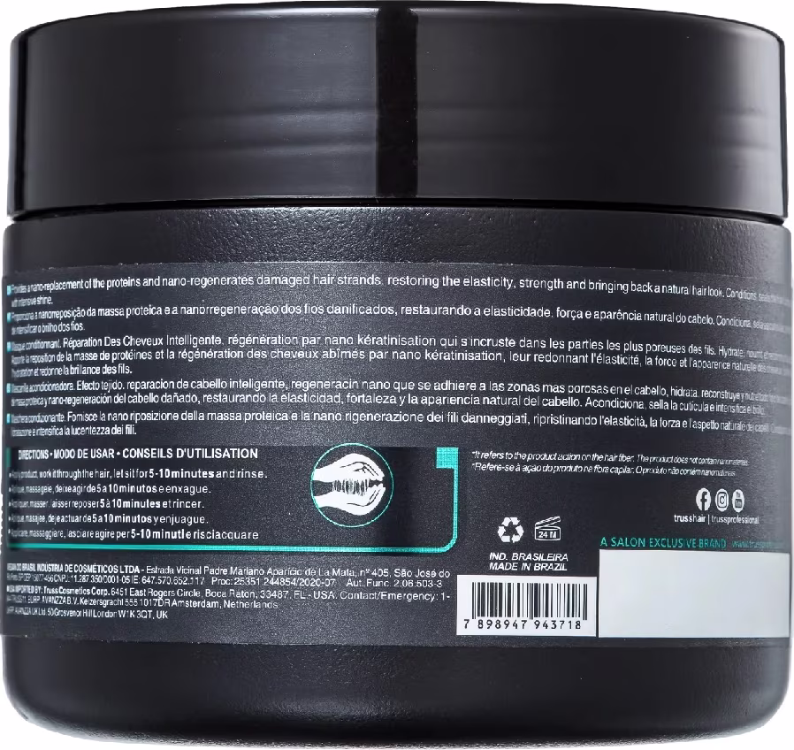 A imagem mostra uma máscara capilar, da marca Truss, chamada net mask, de costas.