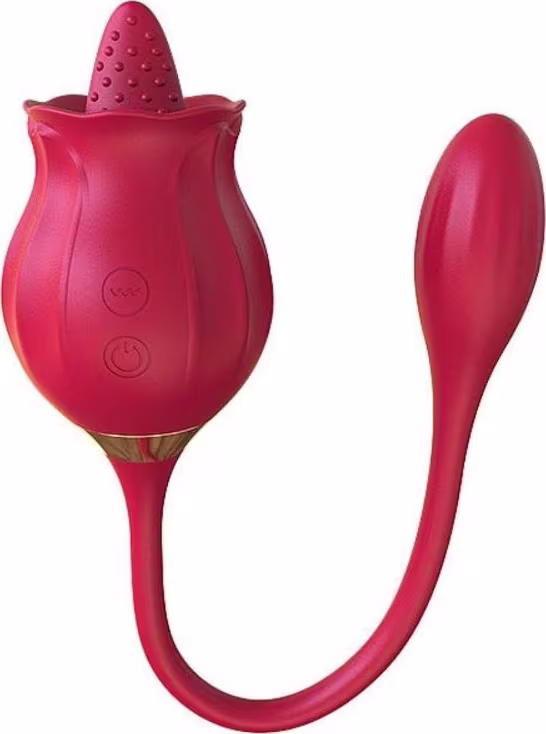 Vibrador vermelho em formato de tulipa com botões de controle e superfície texturizada. Produto de beleza da marca Sexy Import.