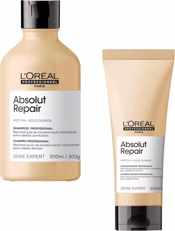 Kit com shampoo e condicionador Absolut Repair da marca L'Óreal Professionnel.