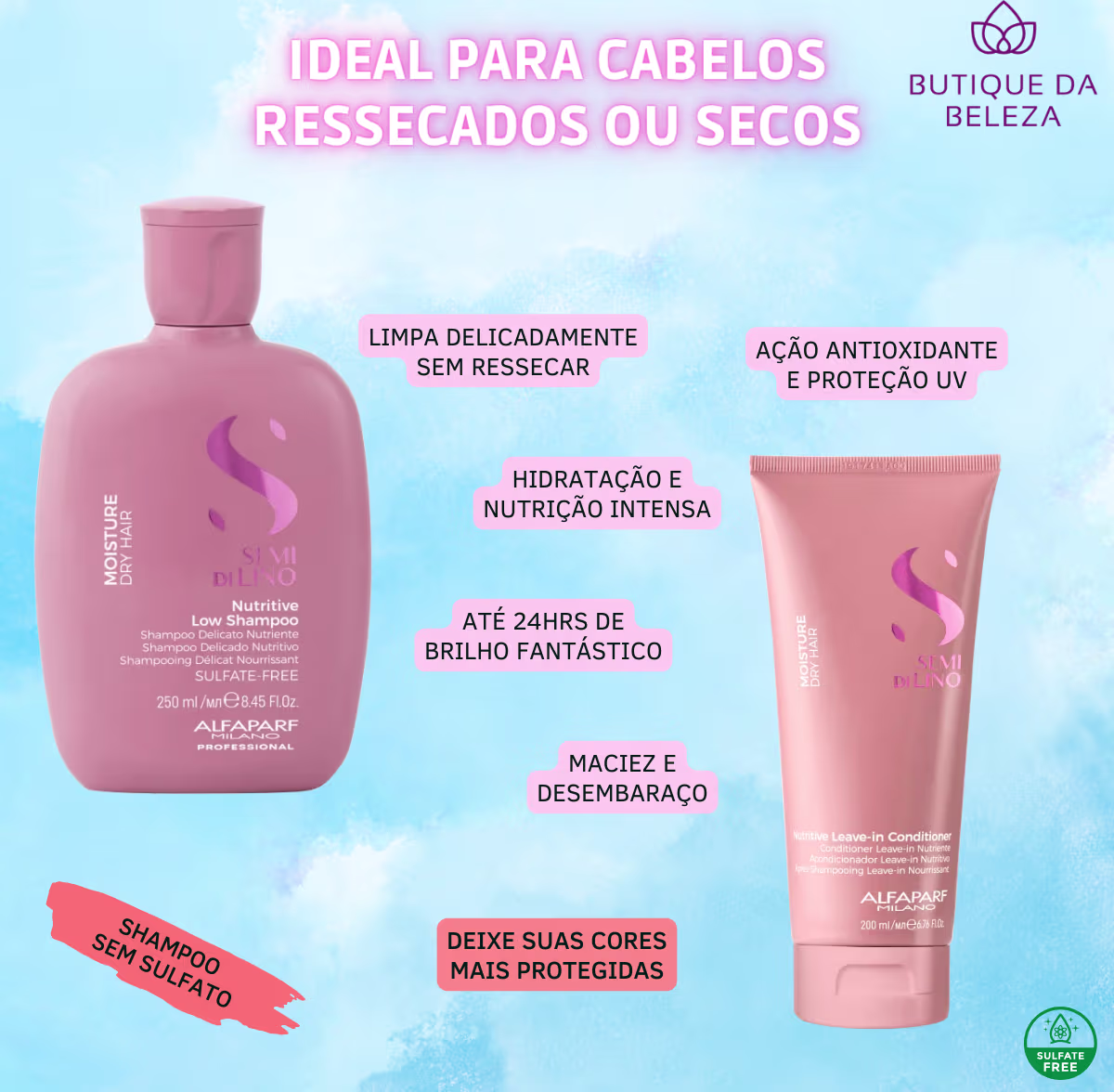 Kit Alfaparf Semi Di Lino Moisture Nutritive Home Care, 2 produtos.