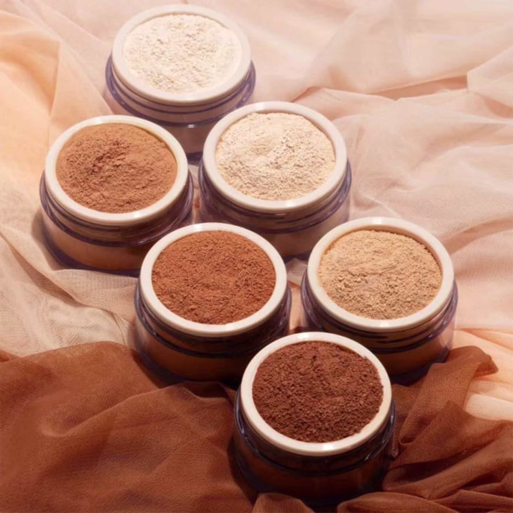 Imagem dos seis tons do Pó Solto Tule Mariana Laureano