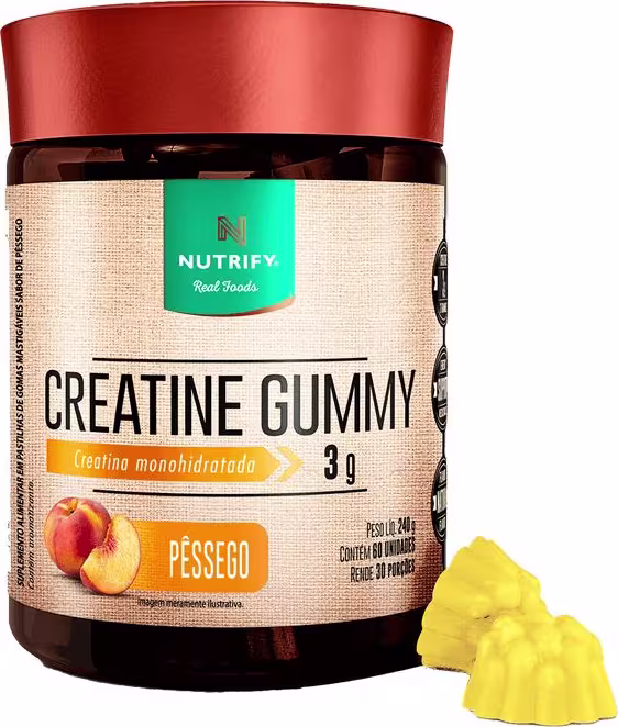 Suplemento Alimentar Nutrify Creatine Gummy Creatina Monohidratada 3g Pêssego (60 Unidades).
