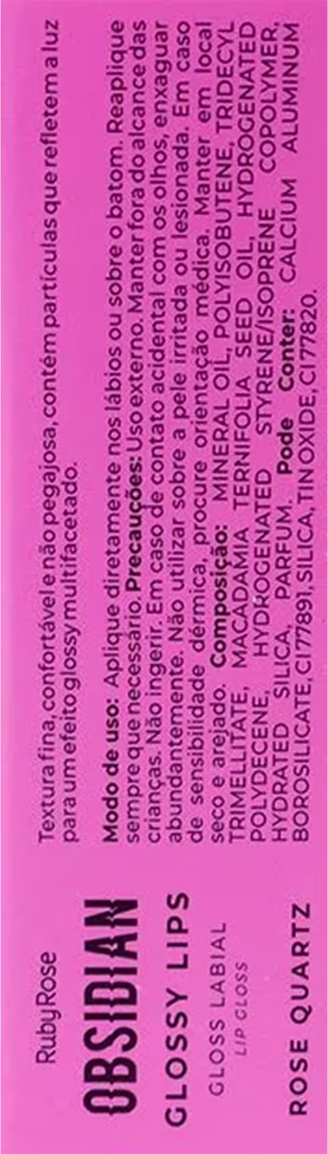 Verso da embalagem do gloss labial.