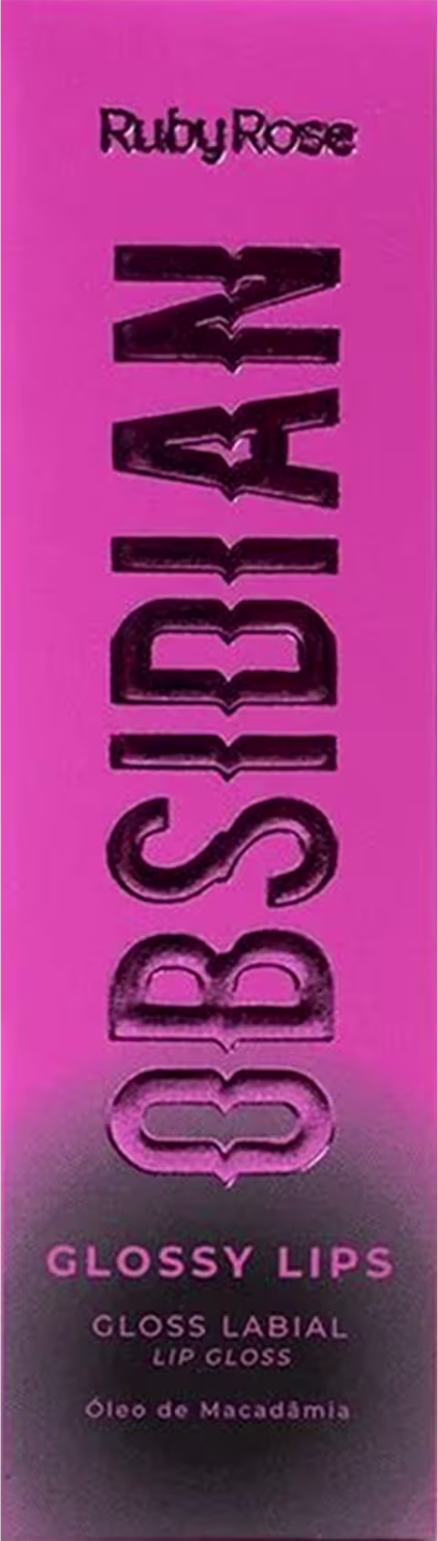 Embalagem retangular em tom rosa vibrante. Texto em letras grandes "Obsidian" em preto.