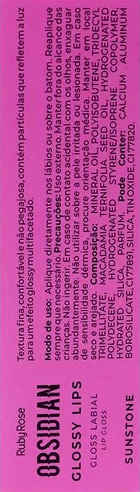 Verso da embalagem do gloss labial.
