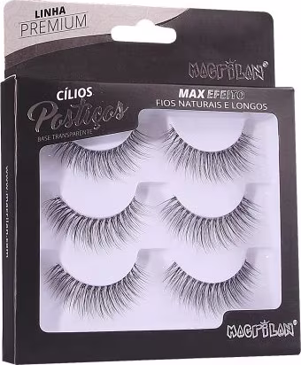 Cílios Postiços Macrilan CL502A Max Efeito, 3 pares.