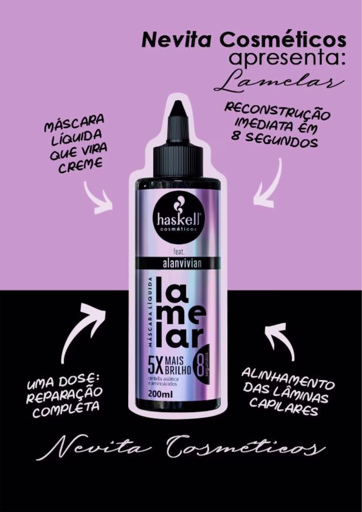 Kit Haskell Lamelar feat. Alan Vivian + Cumbuca + Pincel, 3 produtos.