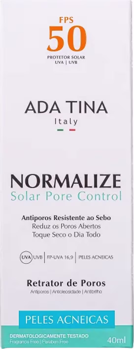 Protetor Solar Facial Ada Tina Normalize FPS50 Peles Acneicas, 40ml.