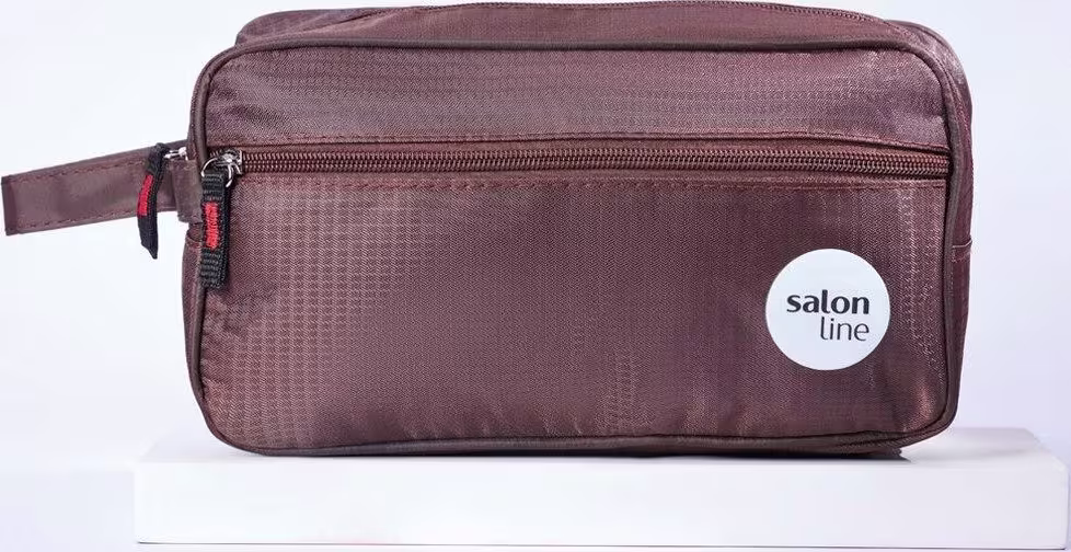 Nécessaire marrom com logo da marca Salon Line