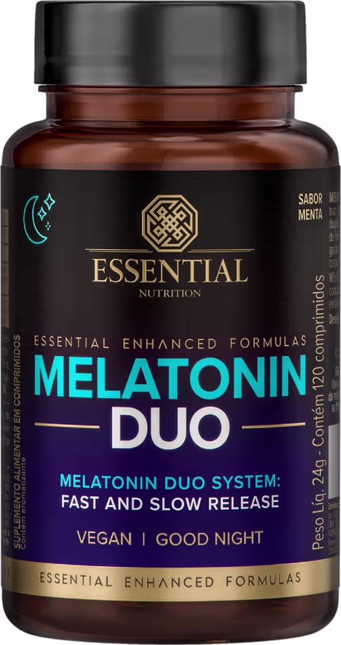 A imagem mostra um pote redondo marrom com rótulo preto e azul e letras azuis, brancas e douradas.