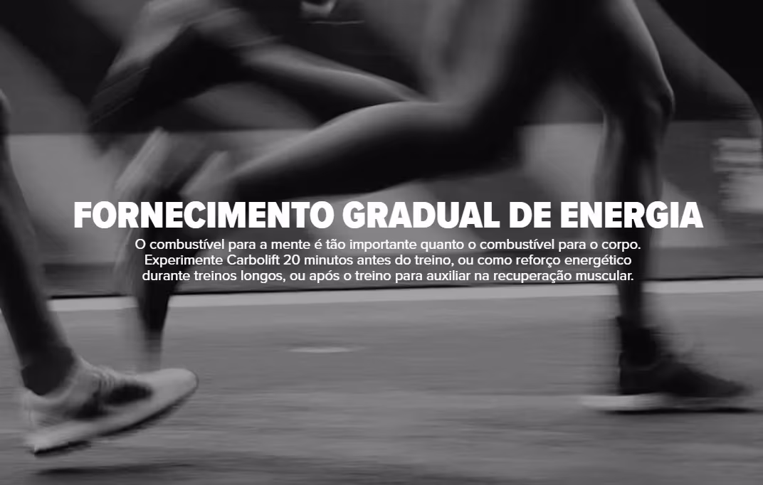 A imagem mostra as pernas de pessoas correndo com a informação de que o produto fornece energia gradual.