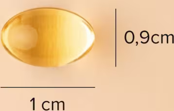 A imagem mostra a cápsula e indicações de medida: 0,9cm x 1cm.