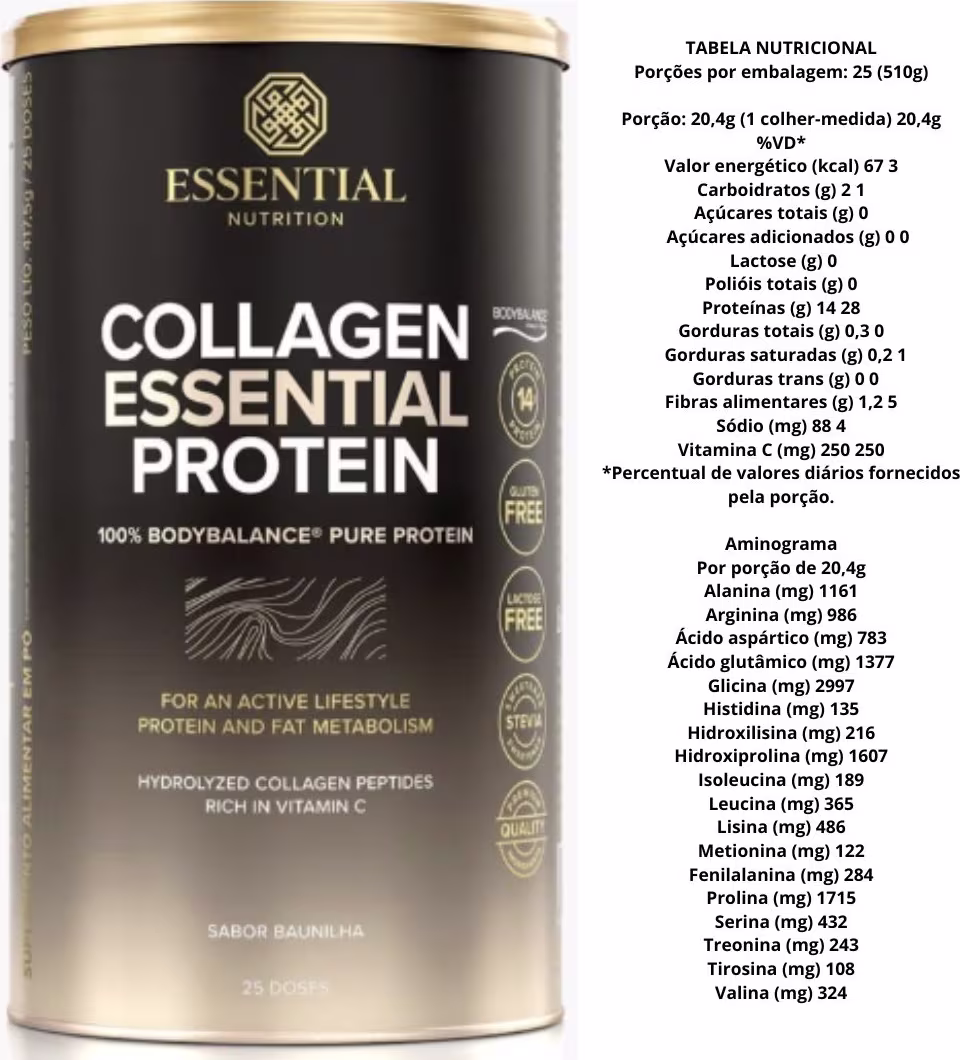 A imagem mostra o produto ao fundo e a tabela nutricional do produto.