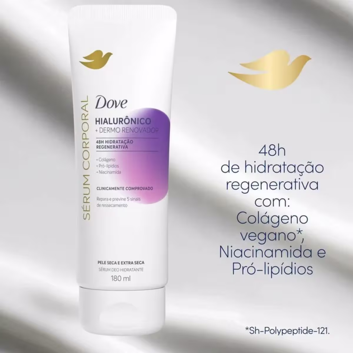 A imagem mostra o produto com textos ao redor destacando benefícios.