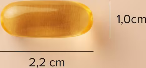 A imagem mostra a cápsula e indicações de medida: 1,0cm x 2,2cm