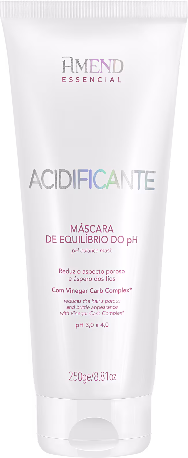 Máscara de equilíbrio do pH da Amend Essencial, em embalagem branca com rótulo destacando o nome "Acidificante" e informações sobre o produto.