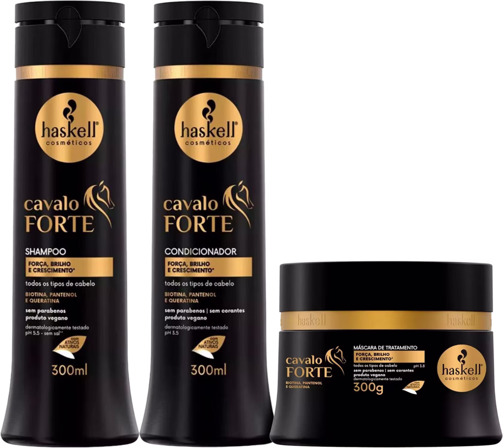 Kit Haskell Cavalo Forte com shampoo 300ml, condicionador 300ml e máscara 300g