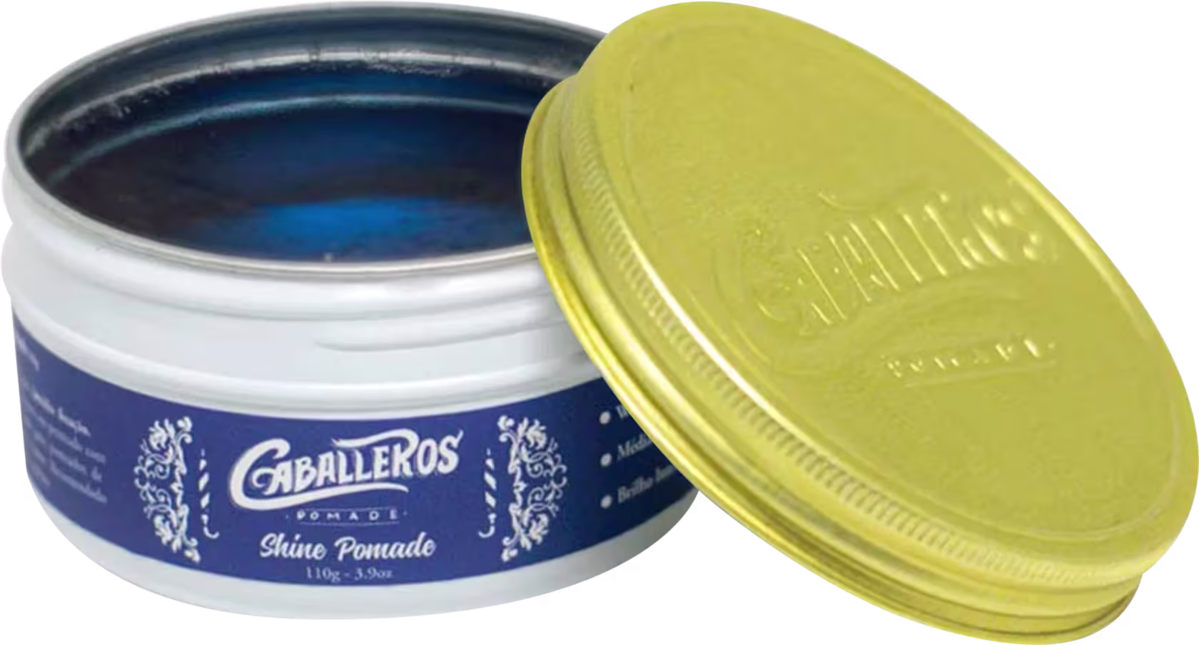 Pomada Modeladora Caballeros Shine Pomade. Volumetria de 110g.