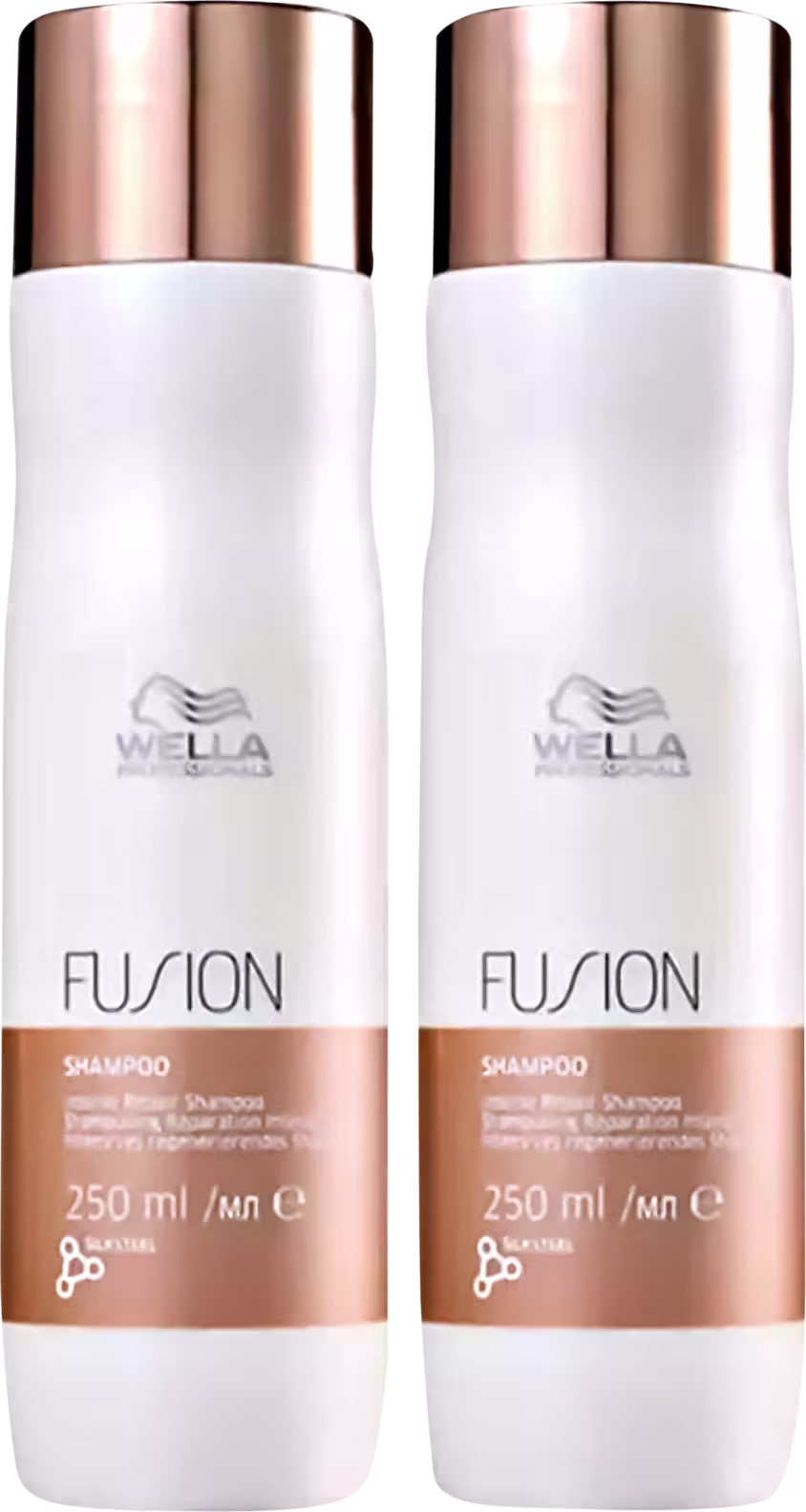Kit com shampoos Fusion da marca Wella Professionals.