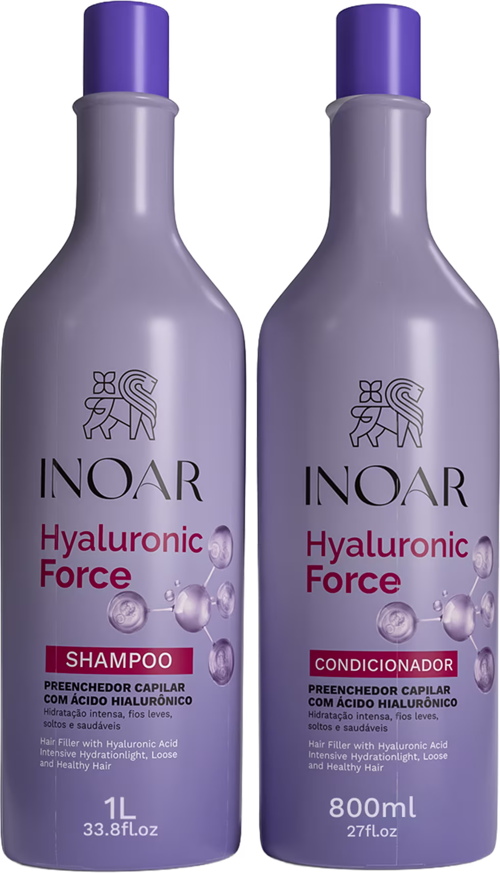 Kit com shampoo e condicionador Hyaluronic Force, da marca Inoar.