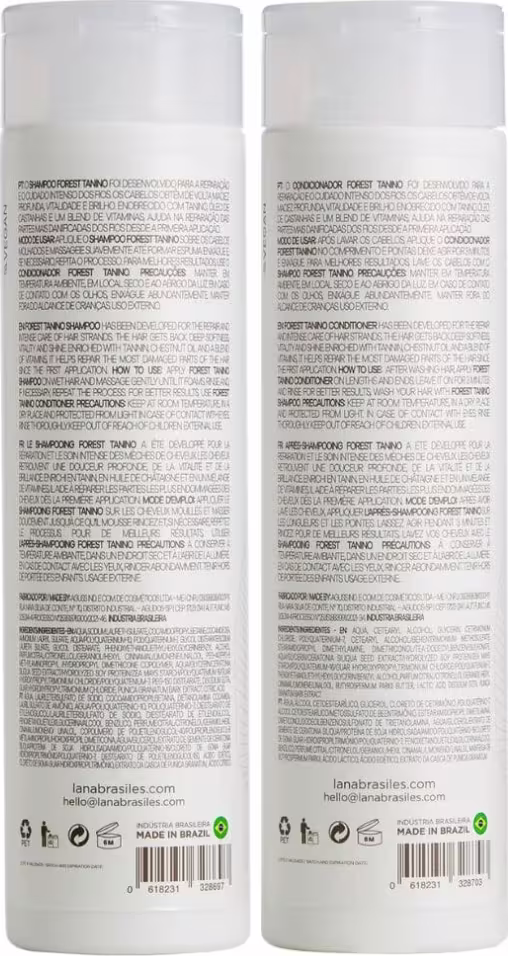 Kit com shampoo e condicionador Forest Tanino de Lana Brasiles. Volumetria 250ml cada.