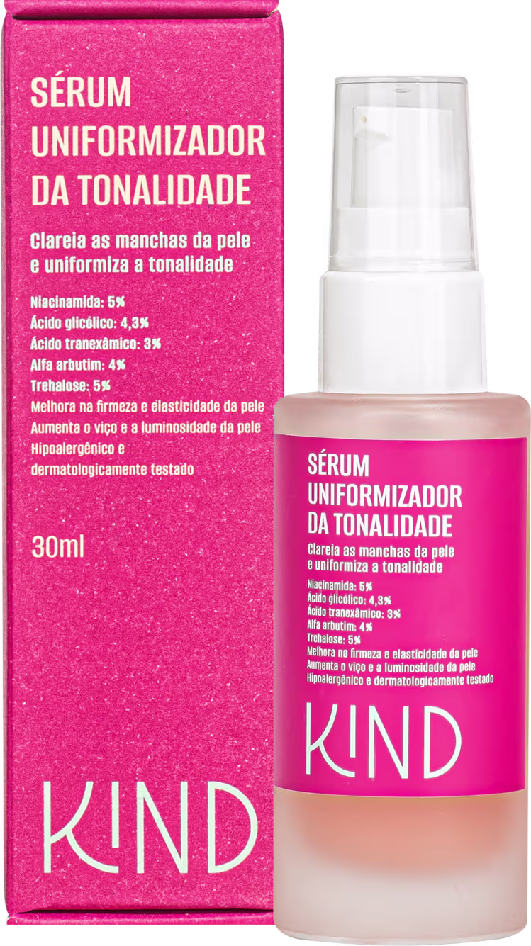 A imagem mostra a caixa do lado esquerdo e, ao lado, o produto. A caixa é toda rosa, com letras amarelas informando o tipo de produto, seus ativos, volumetria e a marca no rodapé, em destaque.