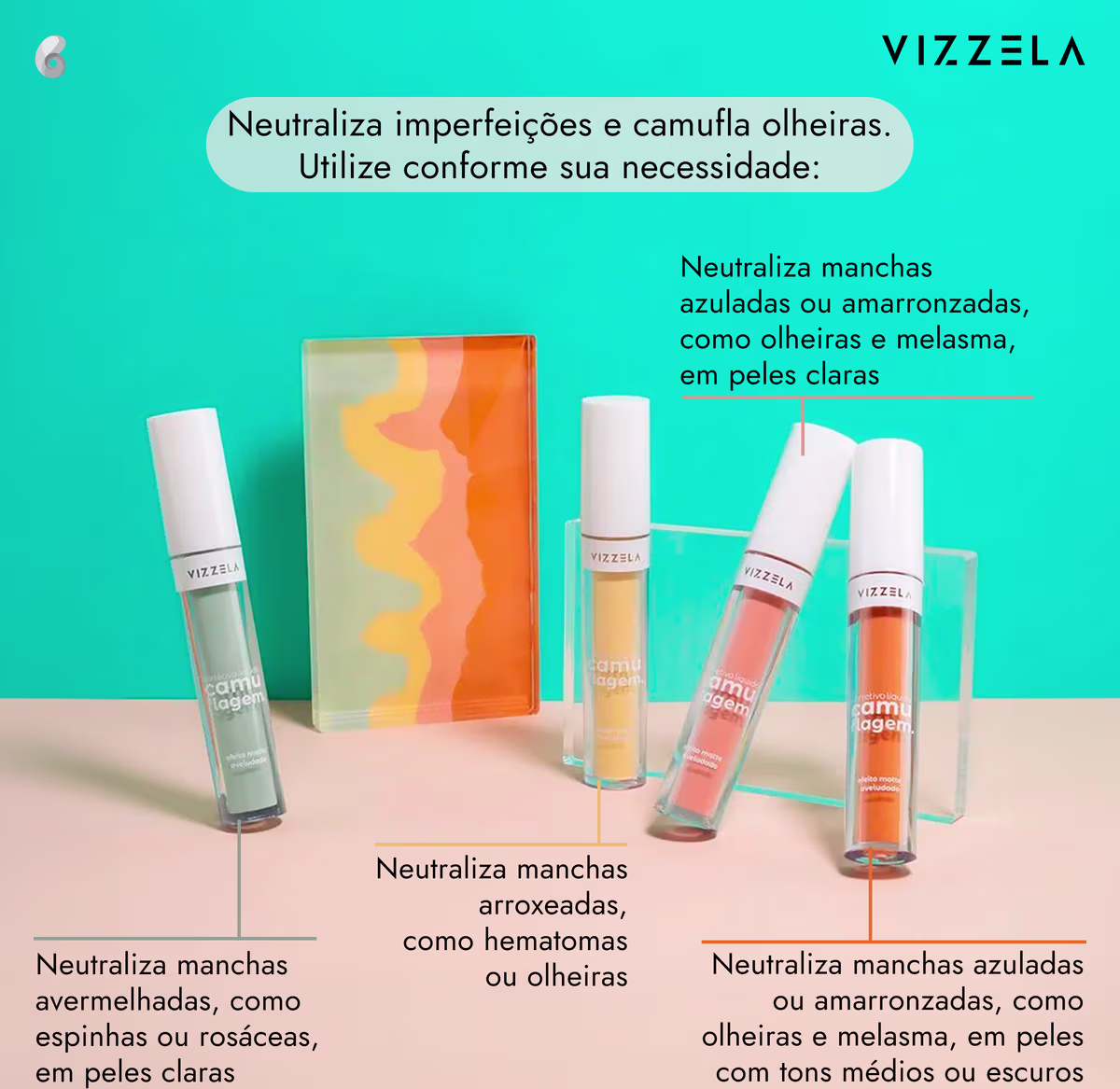 Corretivo Líquido Vizzela Cosméticos Camuflagem Laranja, 5g.