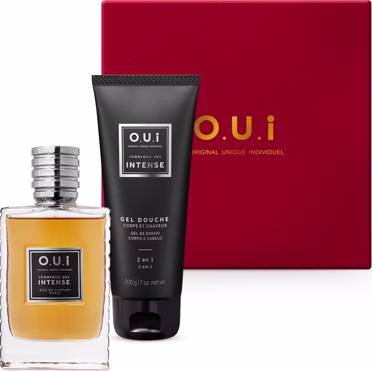 Conjunto Iconique 001 Intense O.U.i Masculino - Eau de Parfum 75ml + Gel de Banho 200g + Caixa