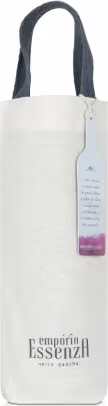 Sacola de tecido branca com alças em tom escuro, contendo o logotipo e nome da marca "Empório Essenza Serra Gaúcha" impressos. A sacola possui uma etiqueta de identificação pendurada.