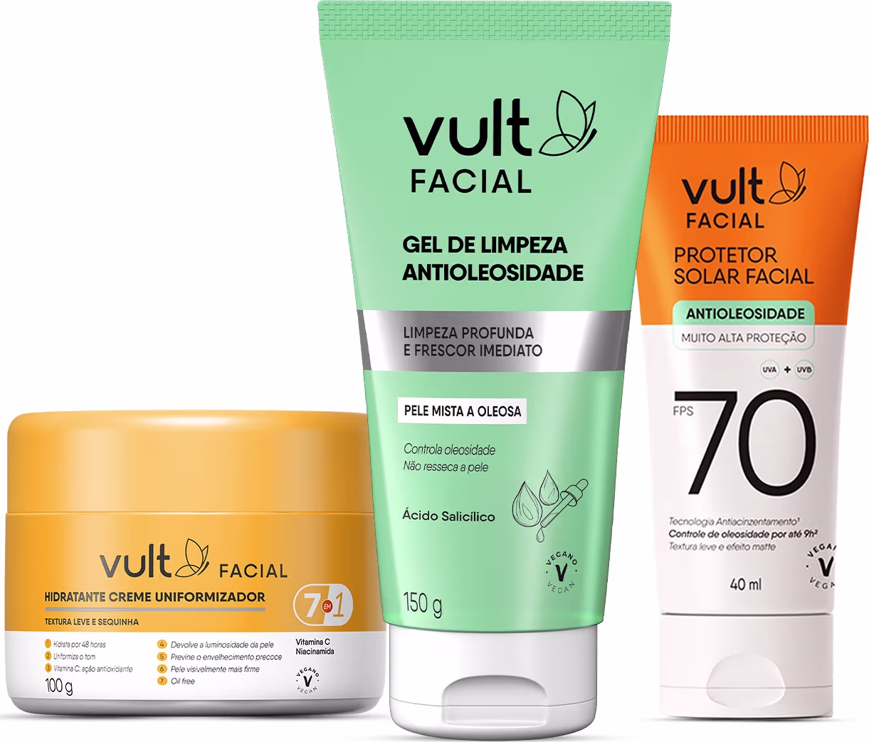 Kit Vult Facial Rotina Completa, 3 produtos.