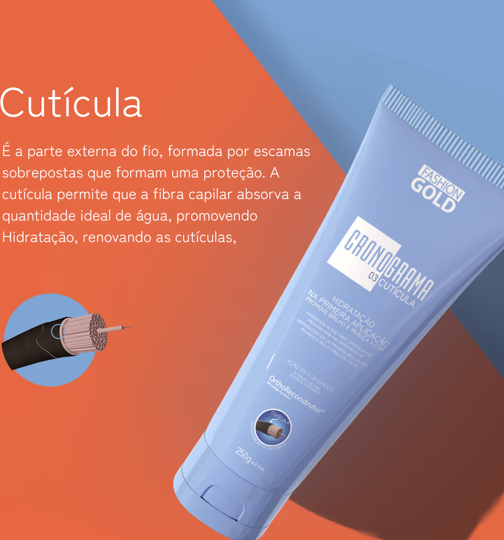 Cuticula é a parte externa do fio, formada por escamas sobrepostas que formam uma proteção. A cuticula permite que a fibra capilar absorva a quantidade ideal de água, promovendo hidratação e renovando as cutículas.