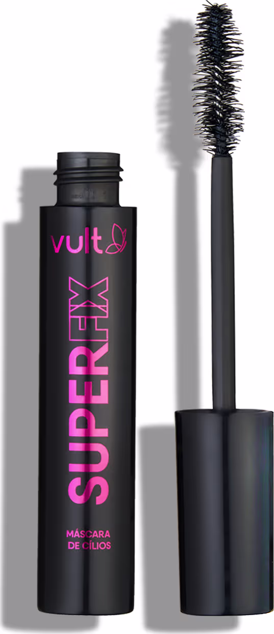 Máscara de cílios destampada com aplicador ao lado.