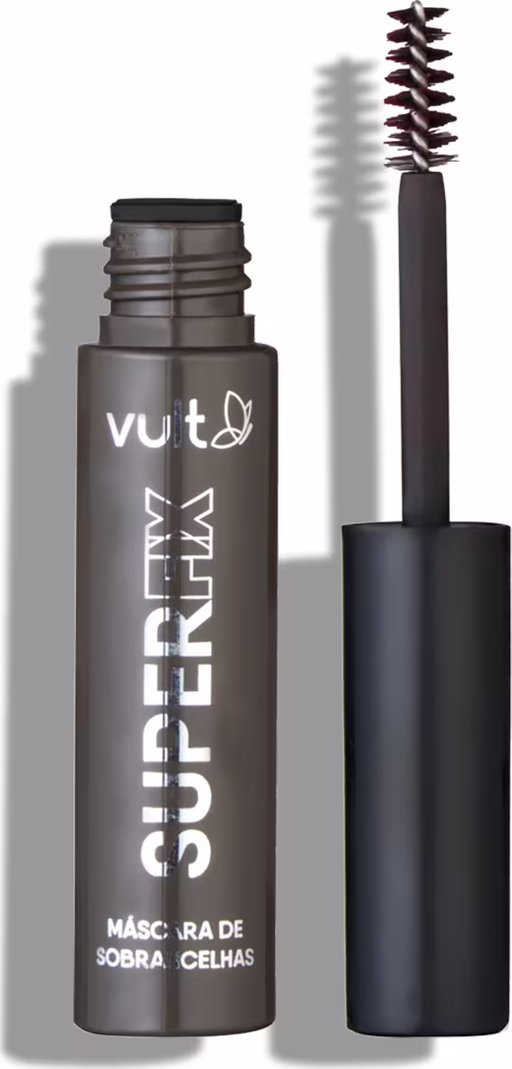 Máscara de sobrancelhas destampada com aplicador ao lado.