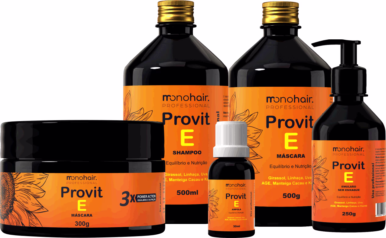 Kit com produtos da linha Provit E de Monohair Professional.